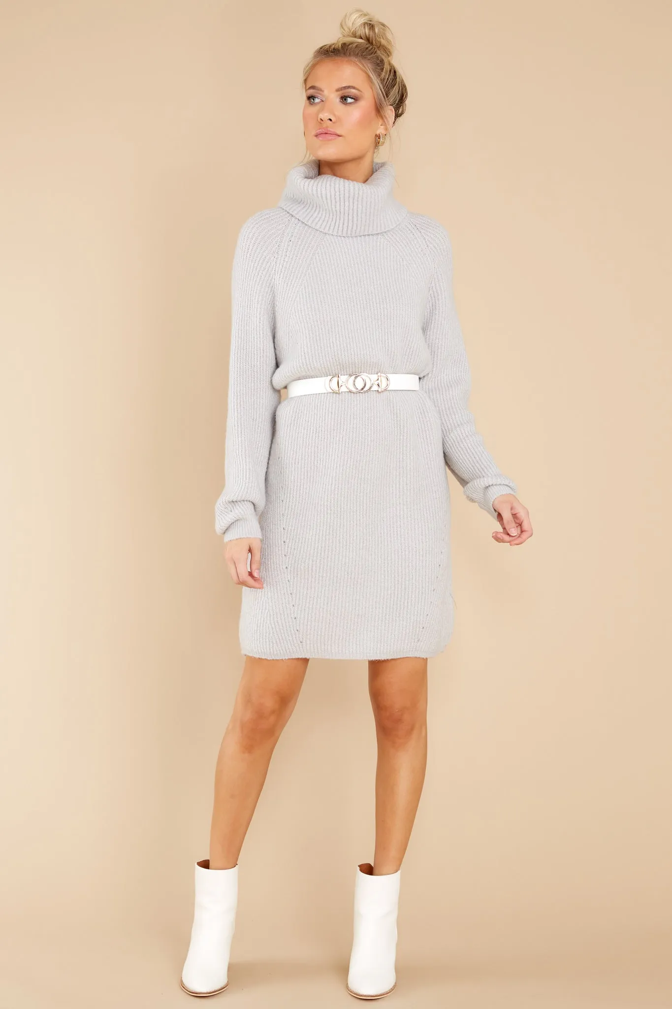 Shift In The Wind Light Grey Sweater Dress