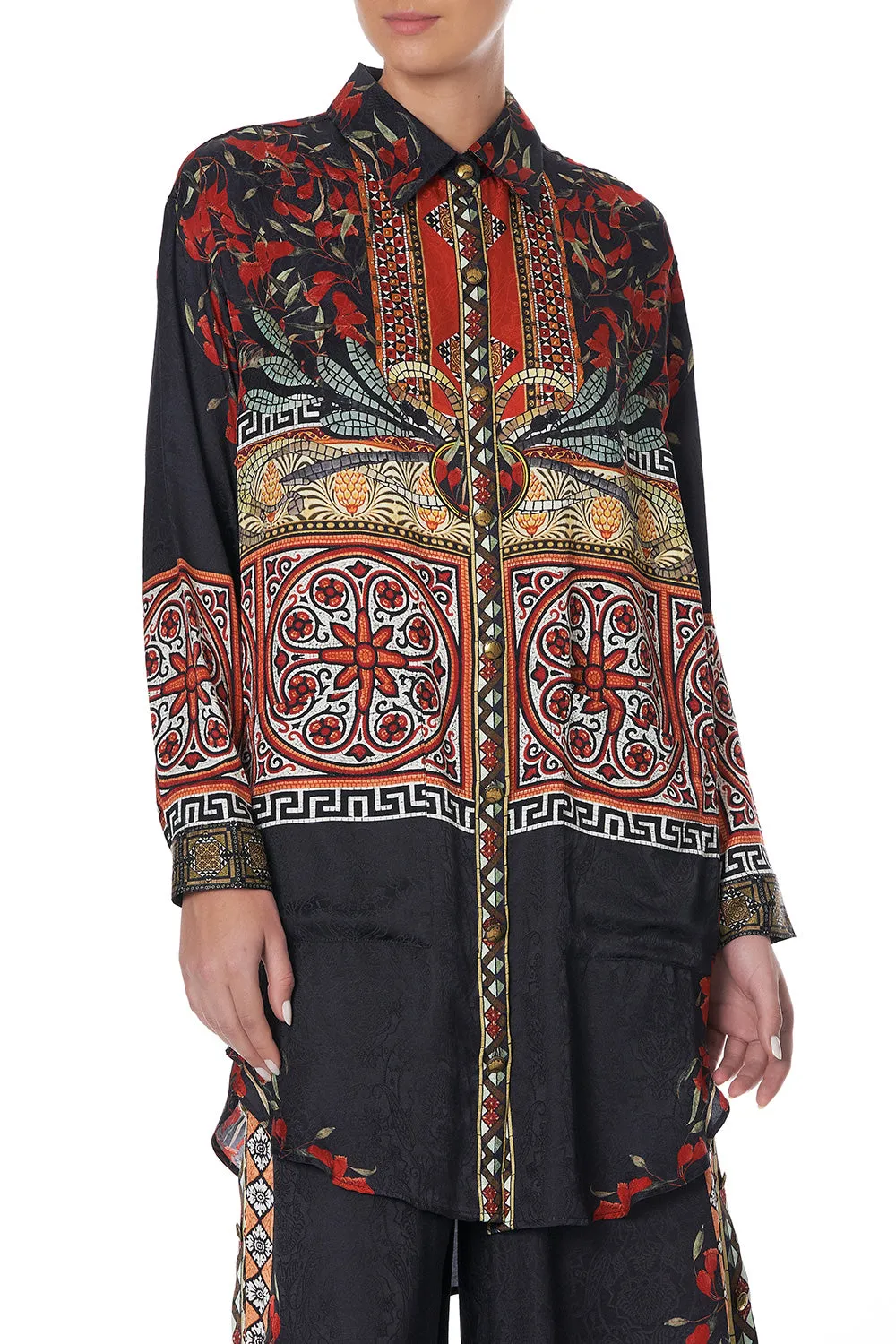 SHIRT TUNIC WITH POCKETS PAVED IN PAISLEY