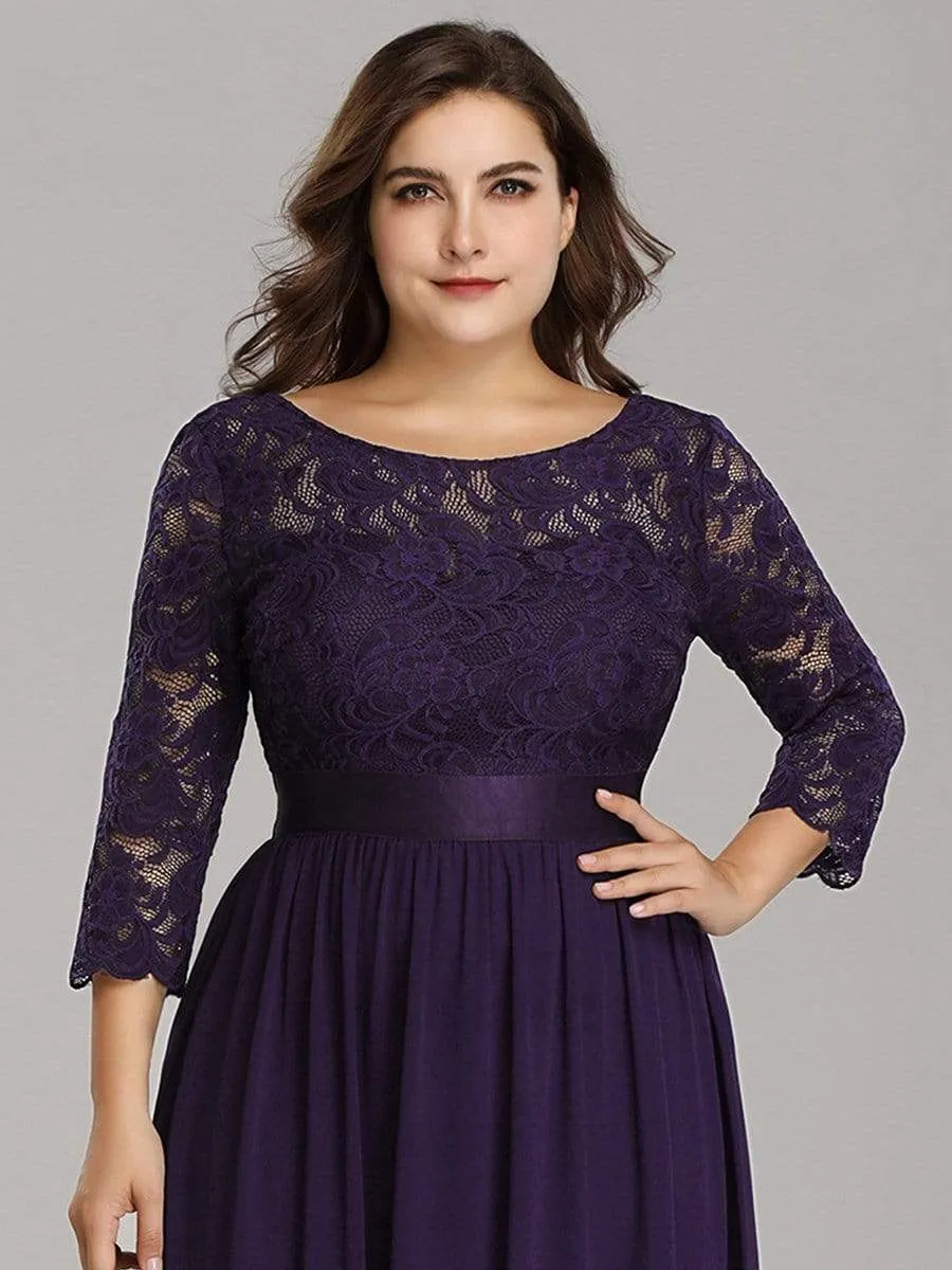 Simple Plus Size Lace Evening Dress with Half Sleeves