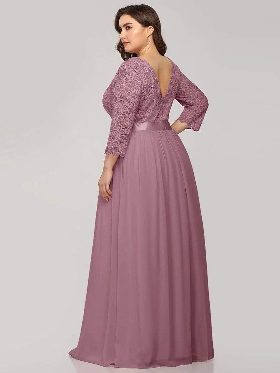 Simple Plus Size Lace Evening Dress with Half Sleeves