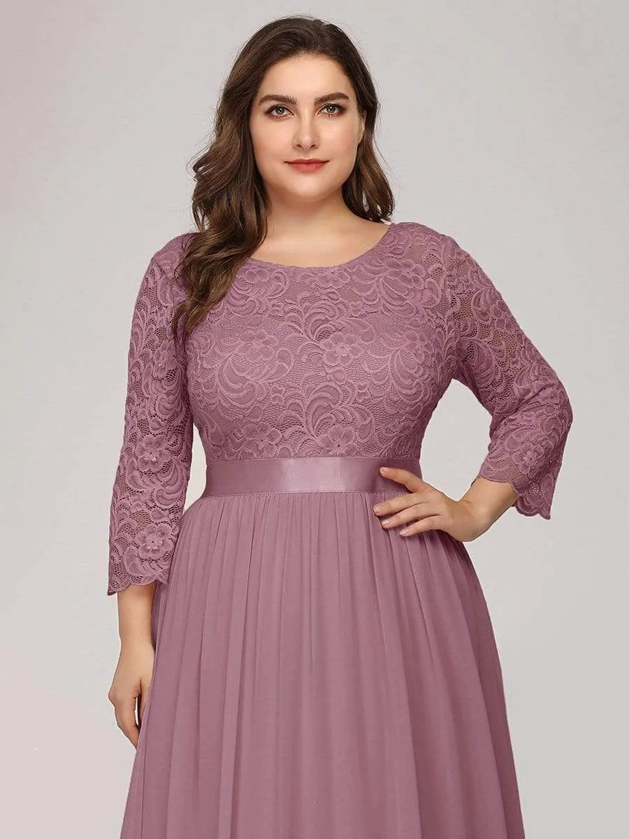 Simple Plus Size Lace Evening Dress with Half Sleeves