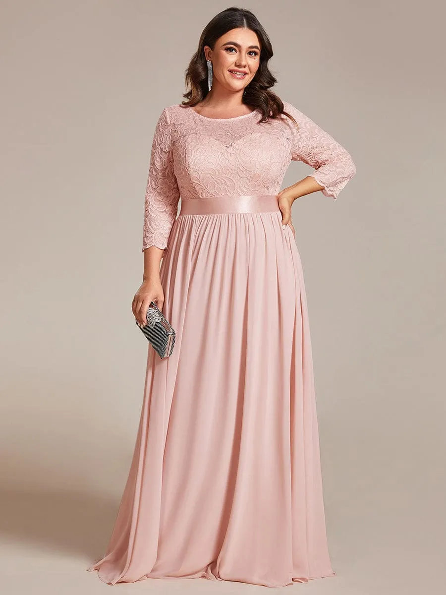 Simple Plus Size Lace Evening Dress with Half Sleeves