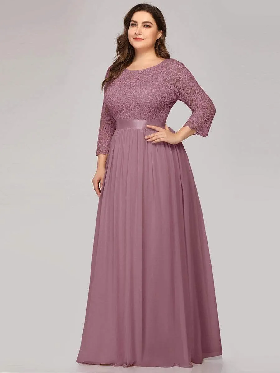 Simple Plus Size Lace Evening Dress with Half Sleeves