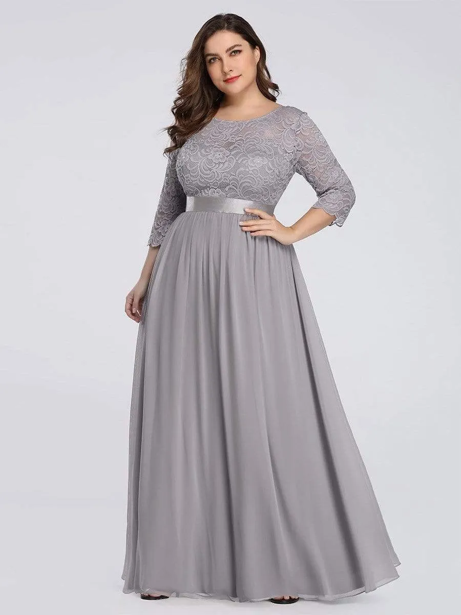 Simple Plus Size Lace Evening Dress with Half Sleeves