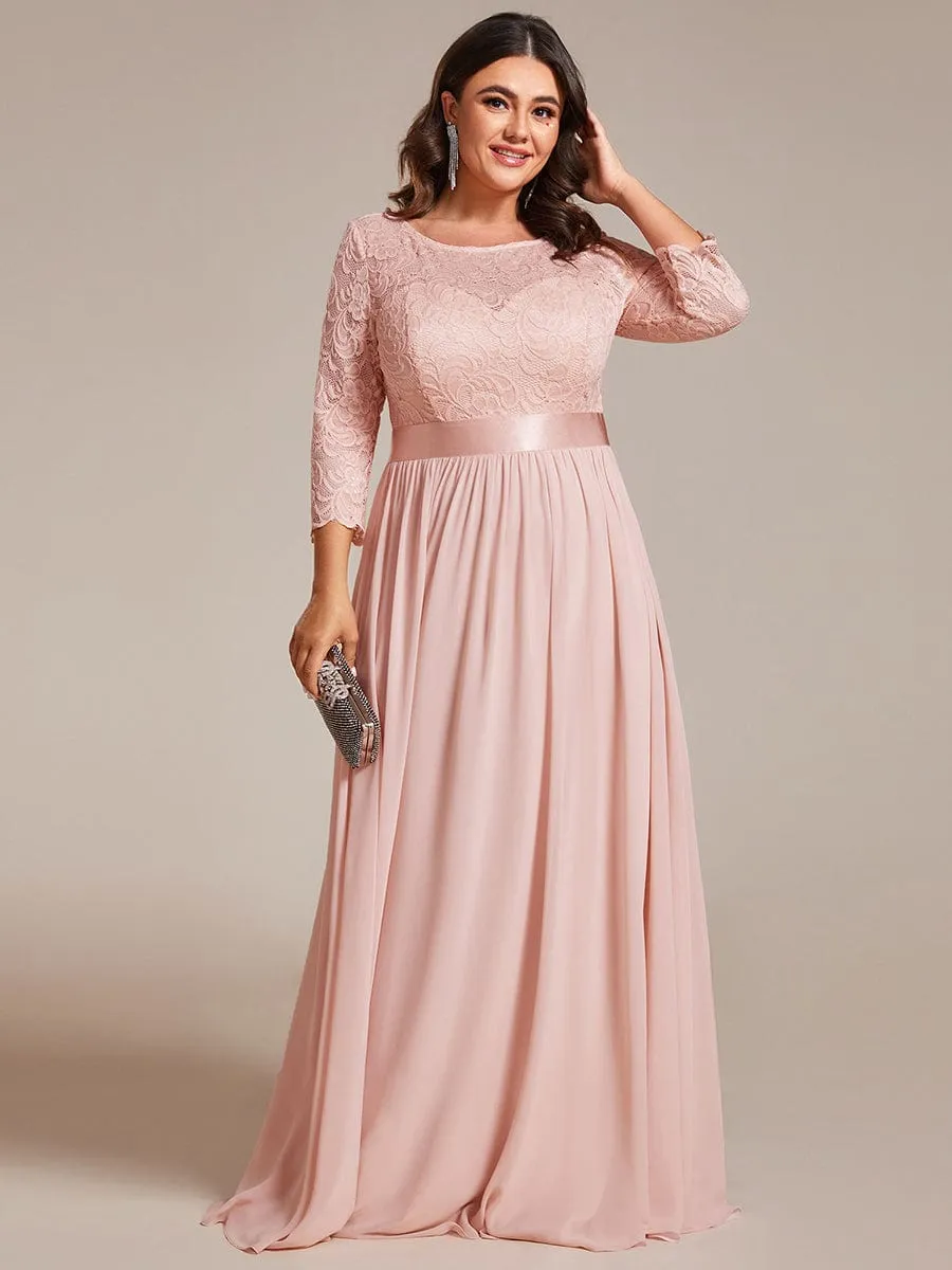 Simple Plus Size Lace Evening Dress with Half Sleeves