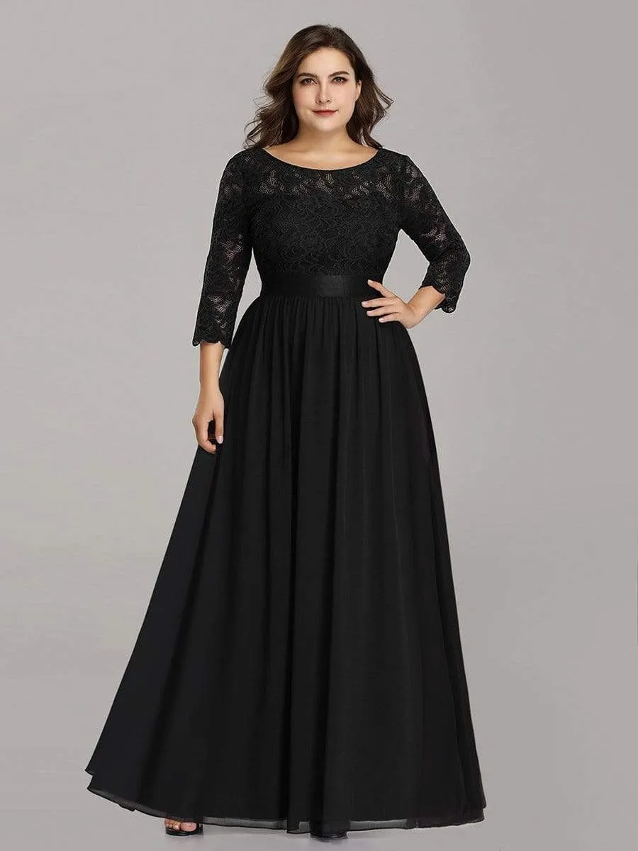 Simple Plus Size Lace Evening Dress with Half Sleeves