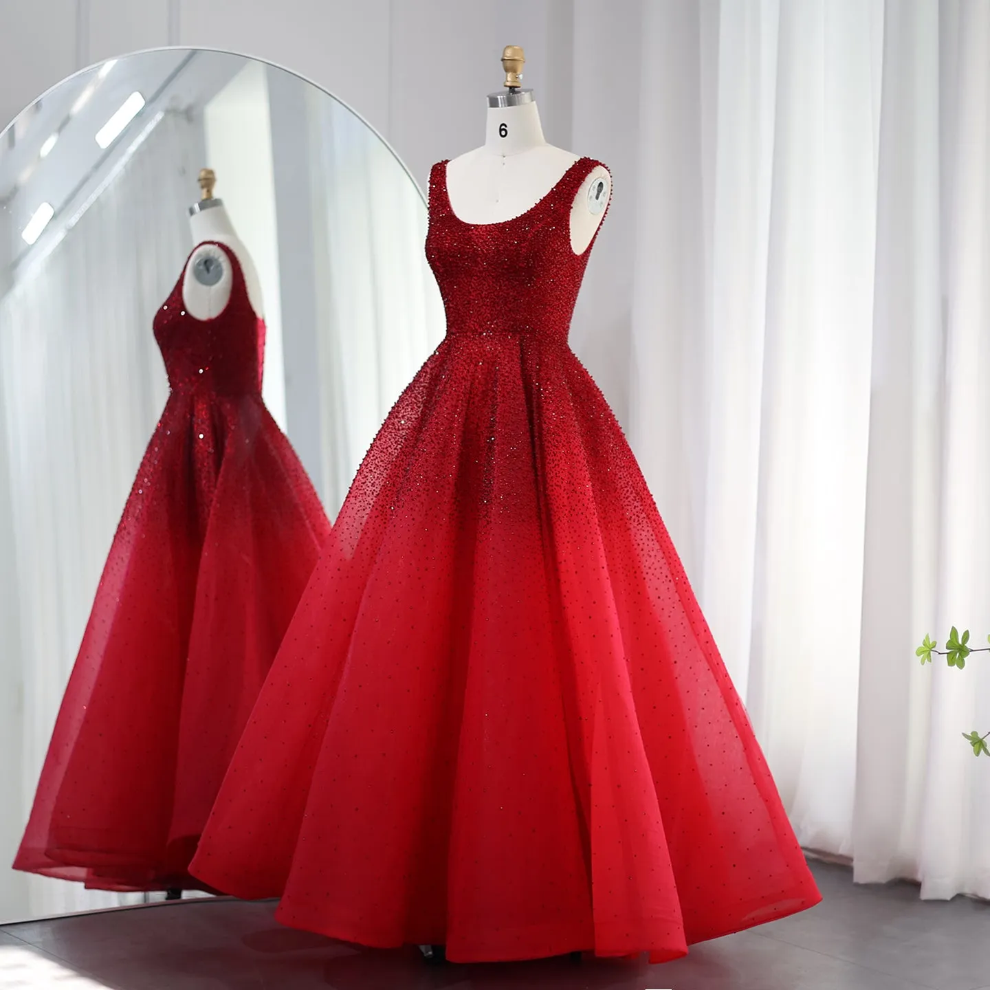 Sparkly Crystal Burgundy Ball Gown Evening Dress SS208