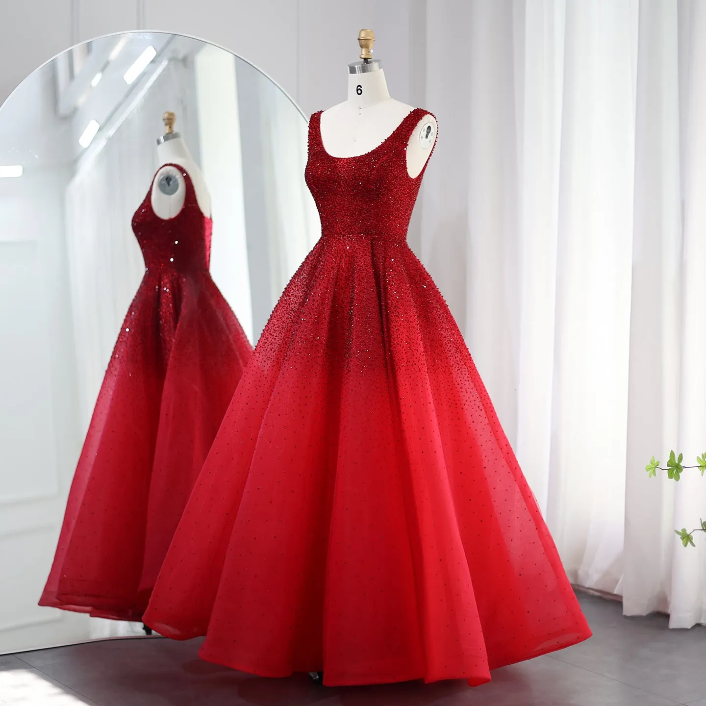 Sparkly Crystal Burgundy Ball Gown Evening Dress SS208