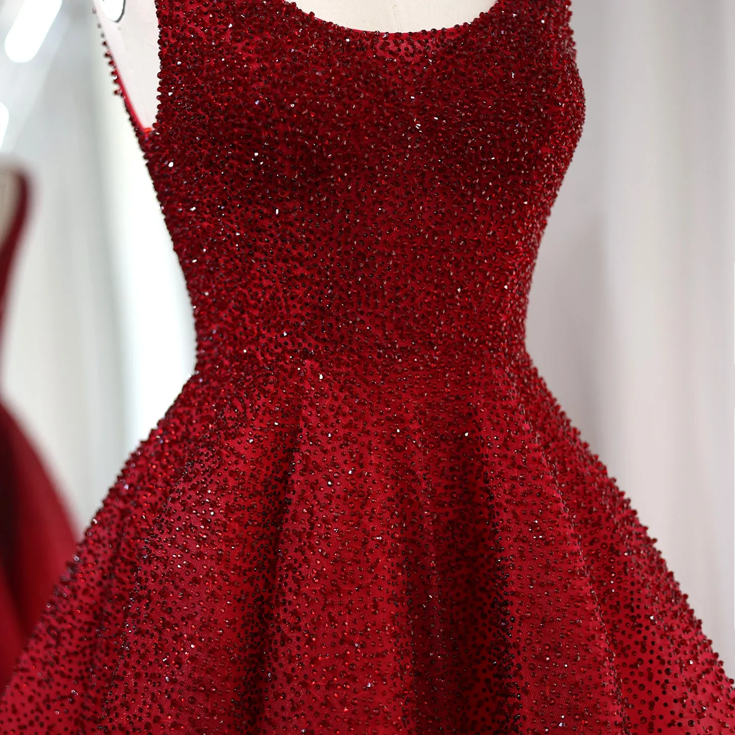 Sparkly Crystal Burgundy Ball Gown Evening Dress SS208