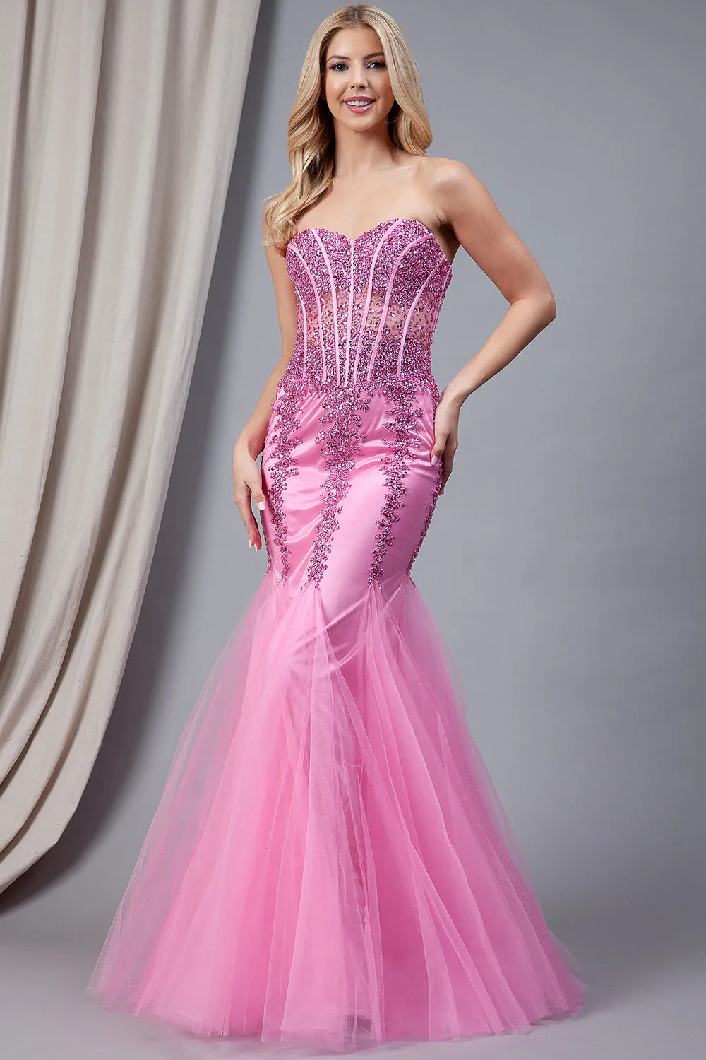 Strapless Sweetheart Embroidered Mermaid Long Prom & Evening Dress