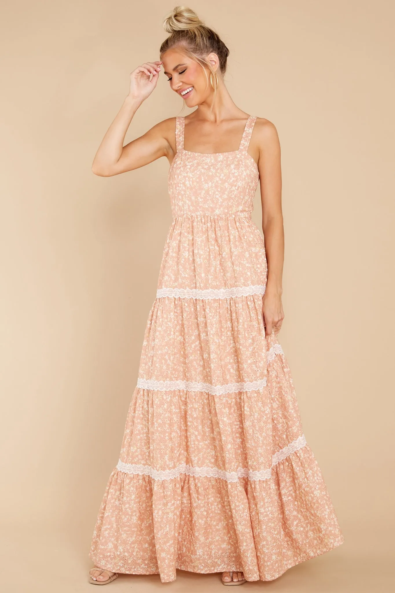 Sweet Disposition Peach Floral Print Maxi Dress