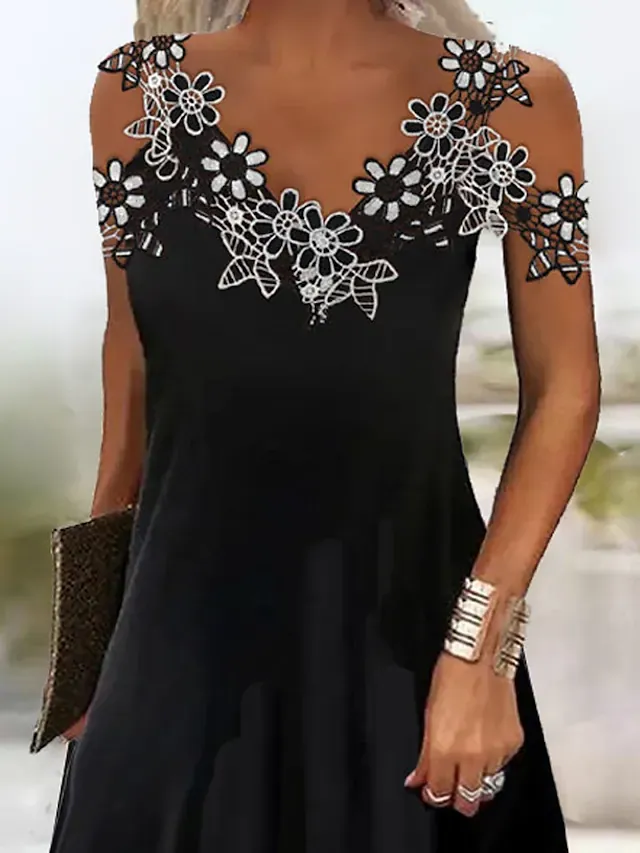 TastyHottie - Timeless Grace Black Floral Lace Patchwork Slip Maxi Dress