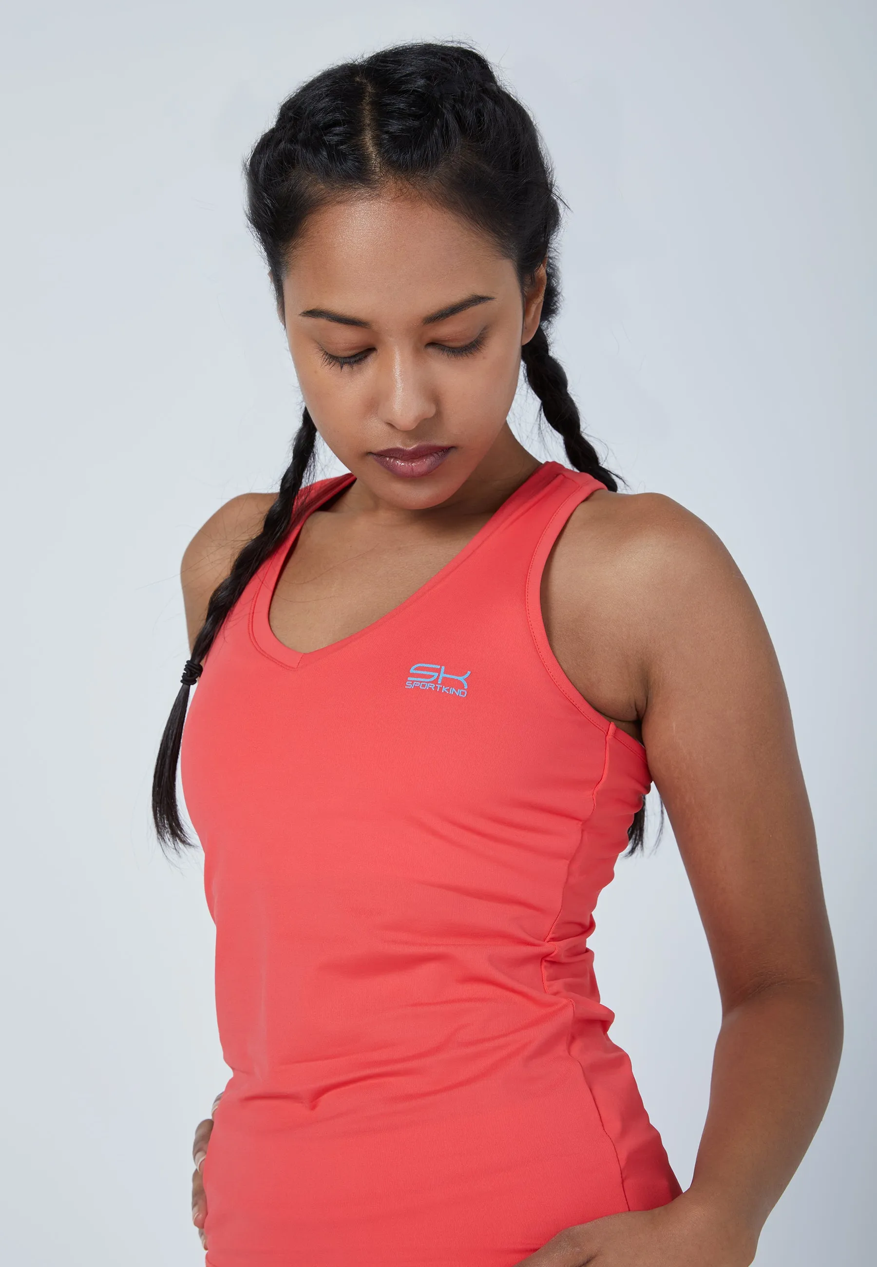 Tennis V-Neck Tank Top with racer back, peach