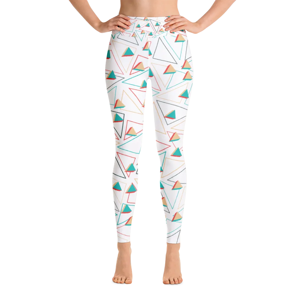 Triangular Candied White Yoga Leggings - With Pockets