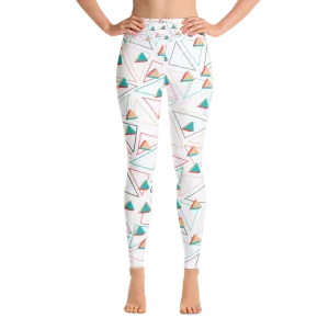 Triangular Candied White Yoga Leggings - With Pockets