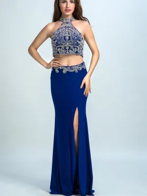 Trumpet/Mermaid Halter Floor-Length Spandex Royal Blue Evening Dresses 2912