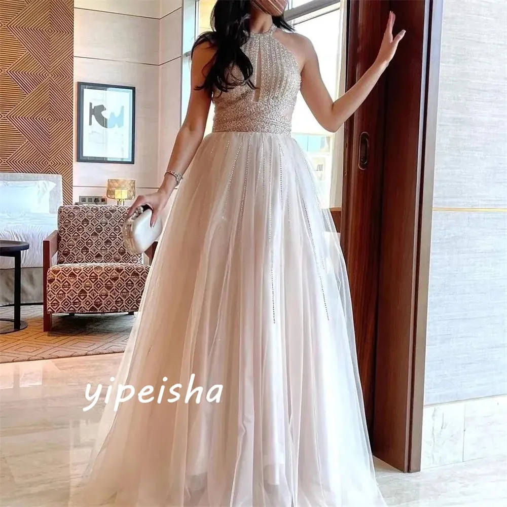 Uniwim Prom Dress Saudi Arabia Yipeisha Sparkle Elegant Halter Ball Gown Party Dresses Beading Paillette / Sequins Organza Evening