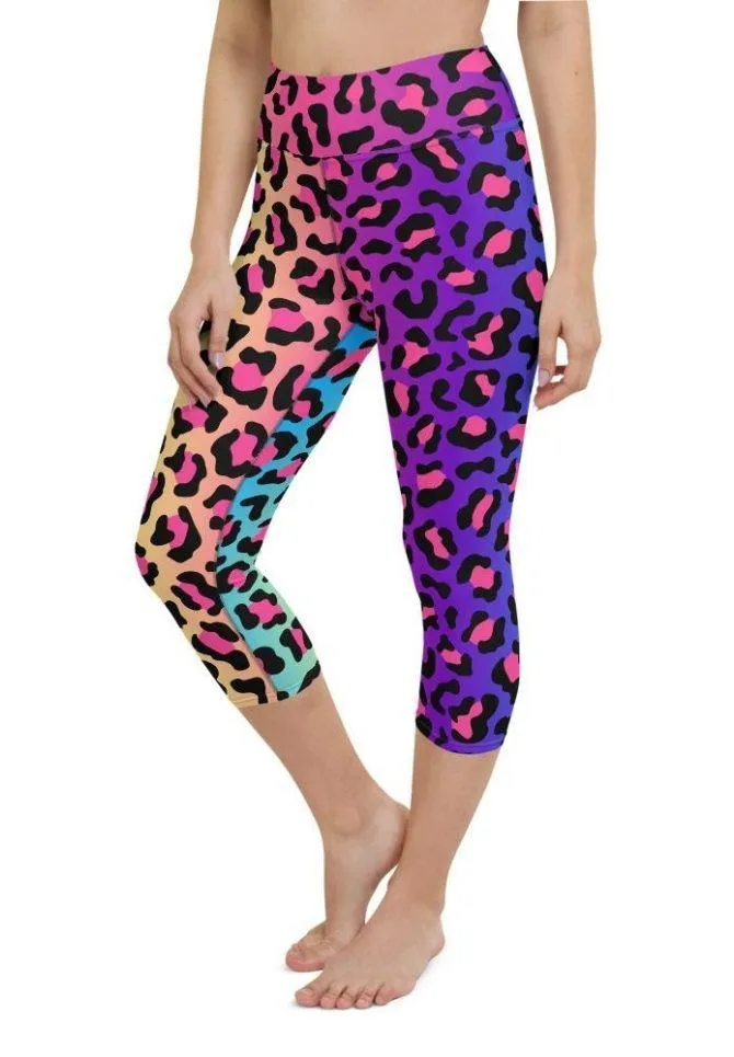 Vibrant Leopard Print Yoga Capris