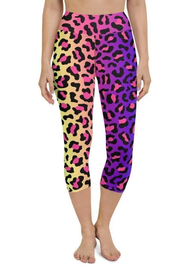 Vibrant Leopard Print Yoga Capris