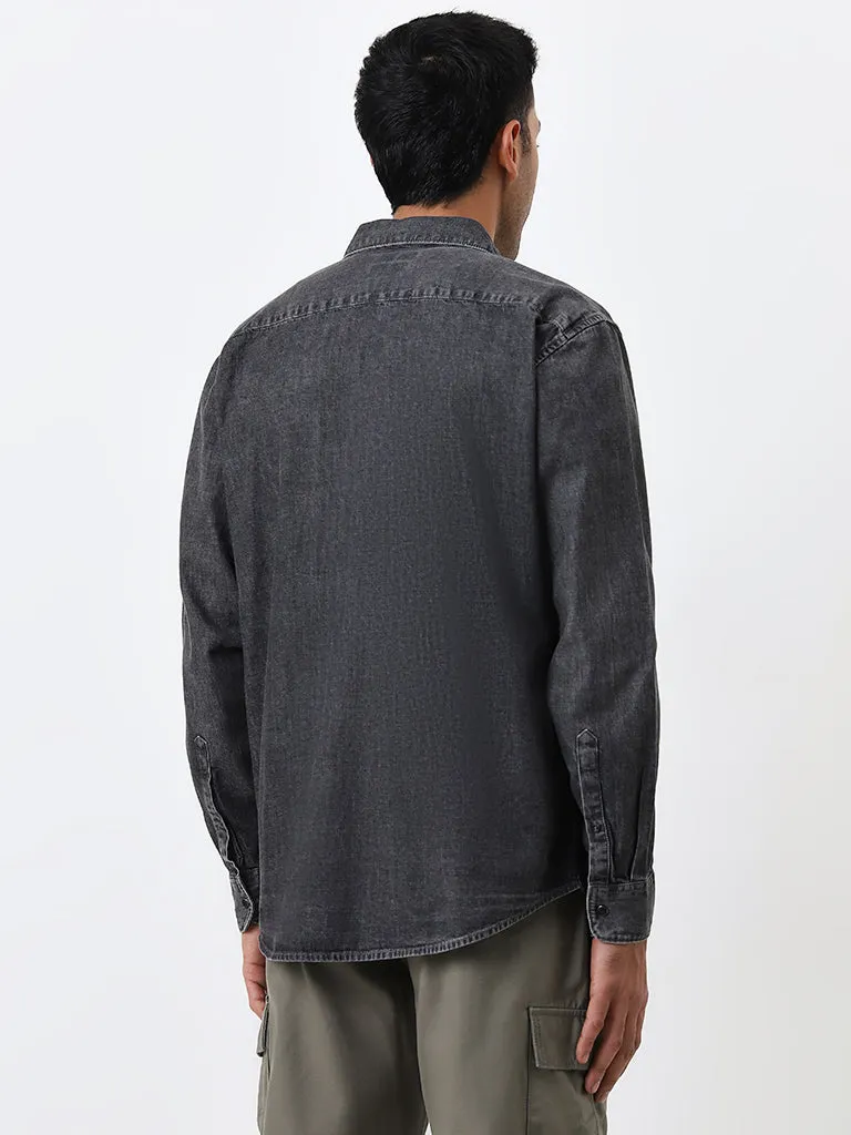 WES Casuals Charcoal Relaxed-Fit Denim Shirt