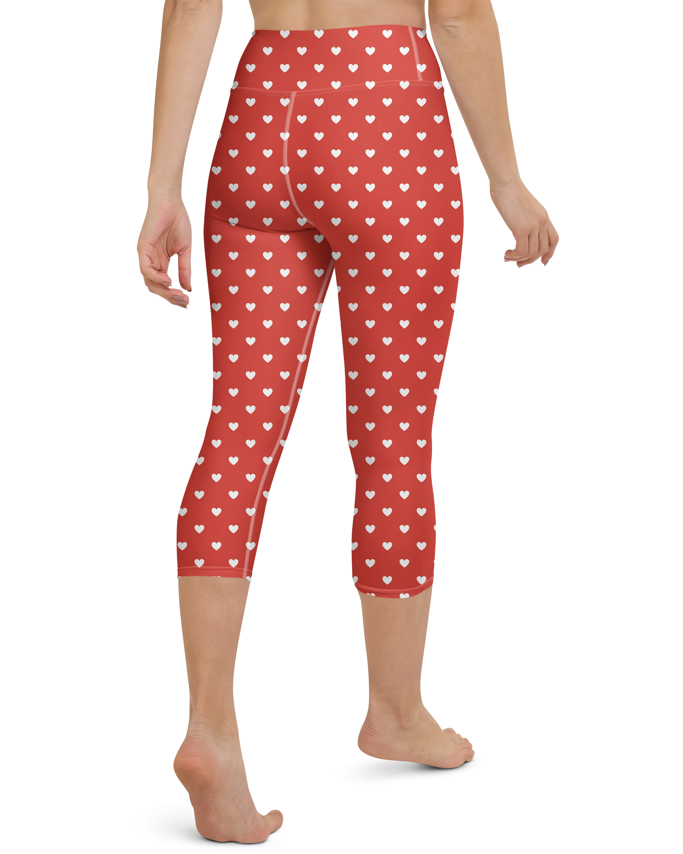 White Mini Hearts Red Yoga Capris