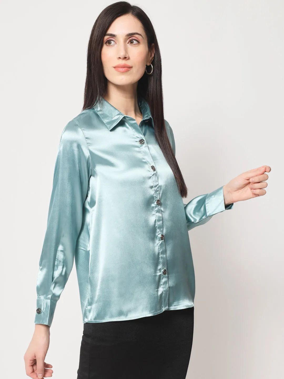 Women Blue Classic Slim Fit Casual Shirt