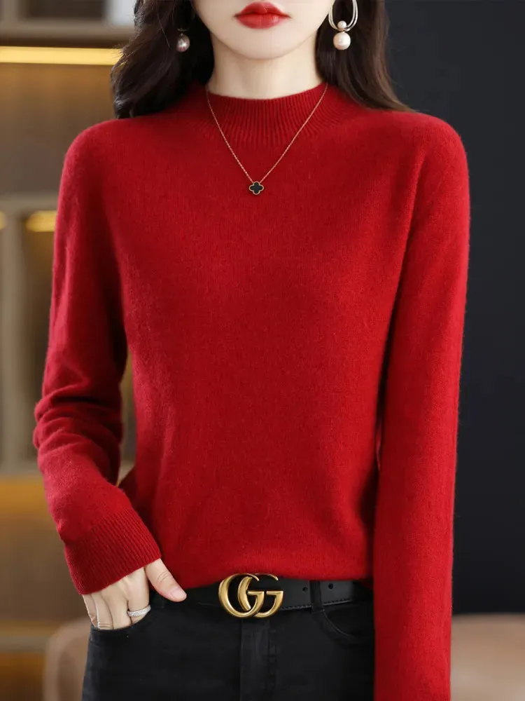 Wool Sweater Mock-Neck Long Sleeve Pullover