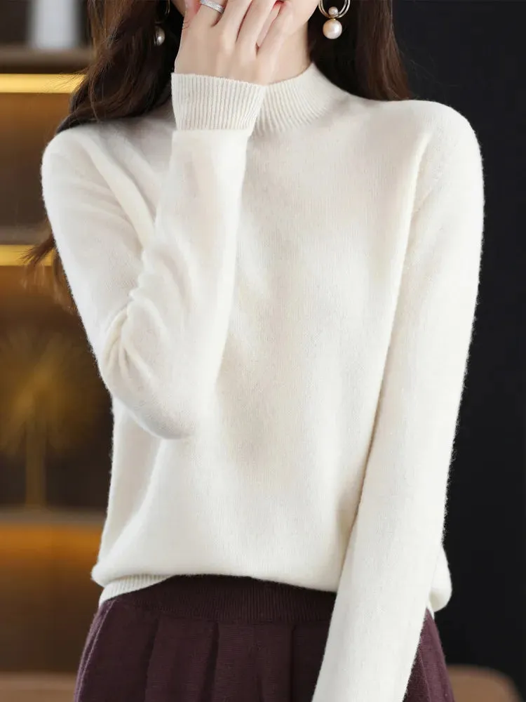 Wool Sweater Mock-Neck Long Sleeve Pullover