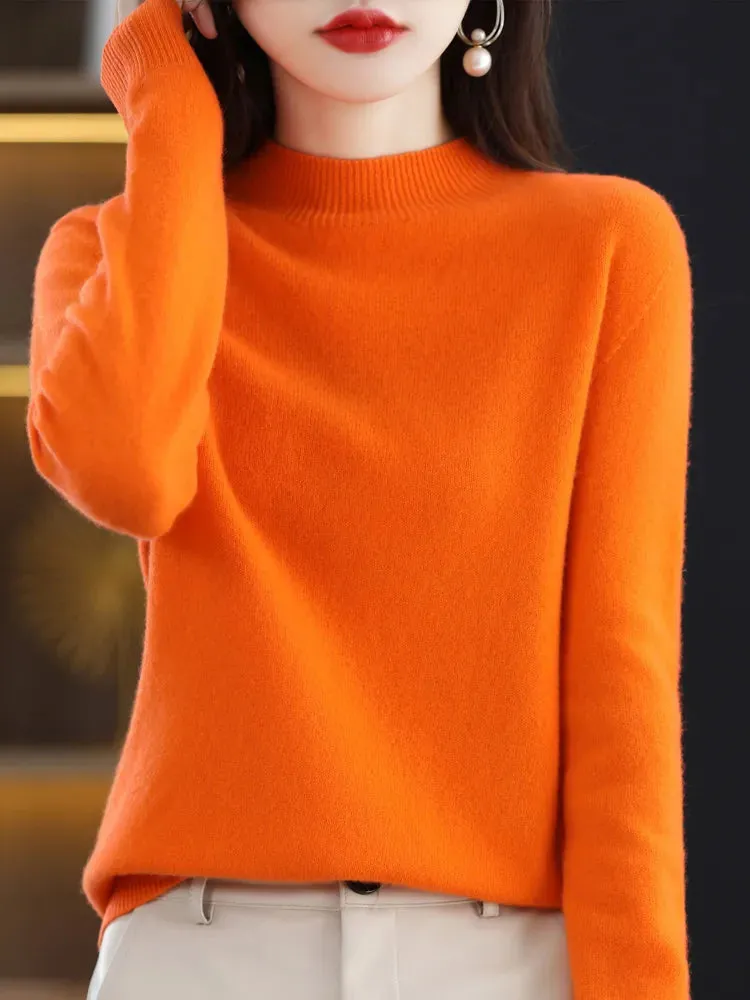 Wool Sweater Mock-Neck Long Sleeve Pullover