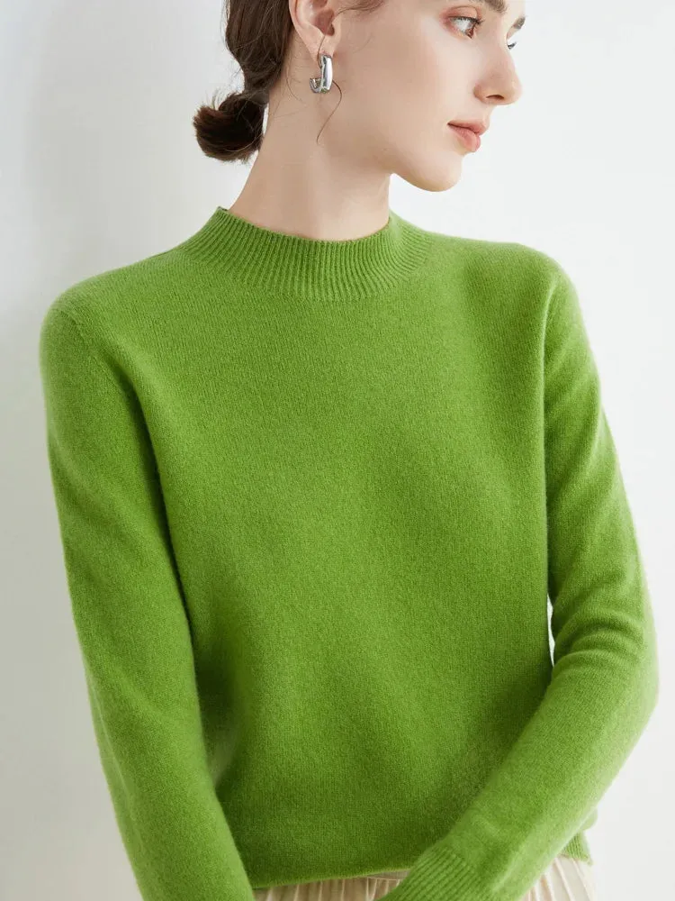 Wool Sweater Mock-Neck Long Sleeve Pullover