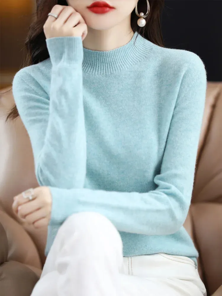 Wool Sweater Mock-Neck Long Sleeve Pullover