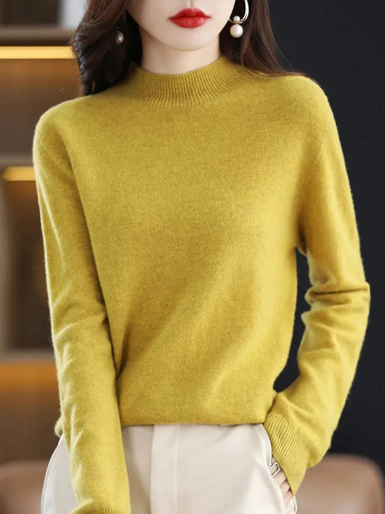 Wool Sweater Mock-Neck Long Sleeve Pullover