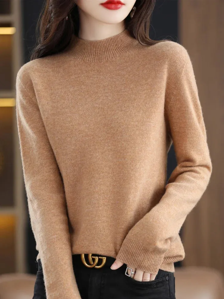 Wool Sweater Mock-Neck Long Sleeve Pullover