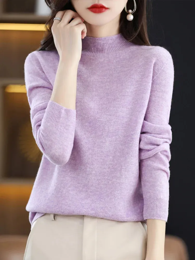 Wool Sweater Mock-Neck Long Sleeve Pullover