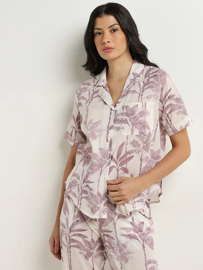 Wunderlove Lilac Cotton Shirt & High-Rise Pyjamas Set