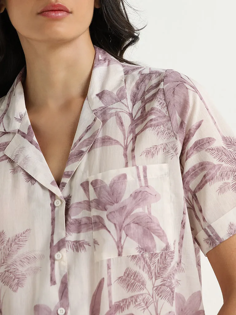 Wunderlove Lilac Cotton Shirt & High-Rise Pyjamas Set