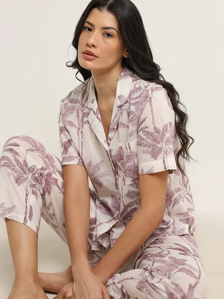 Wunderlove Lilac Cotton Shirt & High-Rise Pyjamas Set